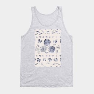 Faded Denim Blue Spring Flower Flush Tank Top